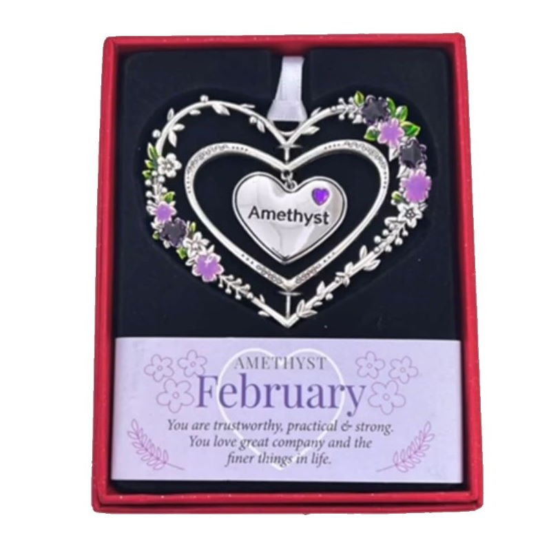 February (Amethyst) Gemstone Heart Hanging Decoration - Gemstone Hearts from thetraditionalgiftshop.com