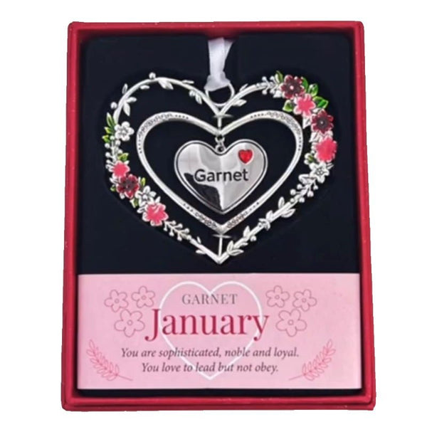 January (Garnet) Gemstone Heart Hanging Decoration - Gemstone Hearts from thetraditionalgiftshop.com
