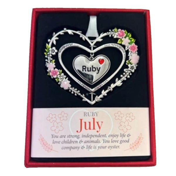 July (Ruby) Gemstone Heart Hanging Decoration - Gemstone Hearts from thetraditionalgiftshop.com