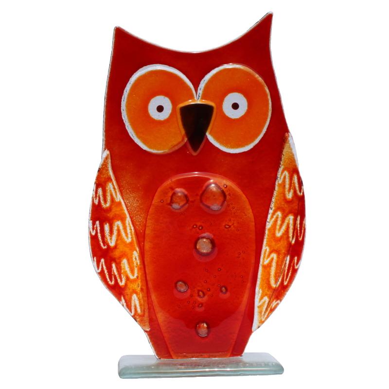 Large Ruby Owl (11) Fused Glass Ornament