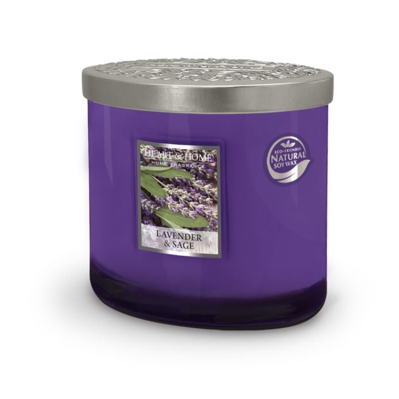 Lavender & Sage Ellipse 2 Wick Candle - Heart & Home from thetraditionalgiftshop.com