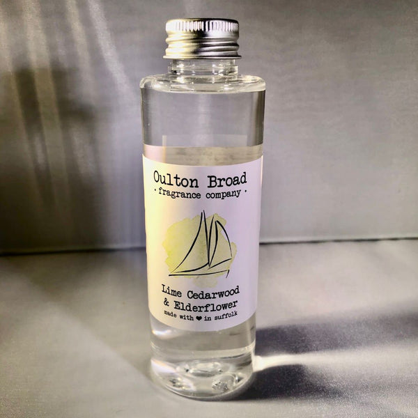 Lime, Cedarwood & Elderflower Reed Diffuser Refill Oil - Oulton Broad Fragrance Company from thetraditionalgiftshop.com