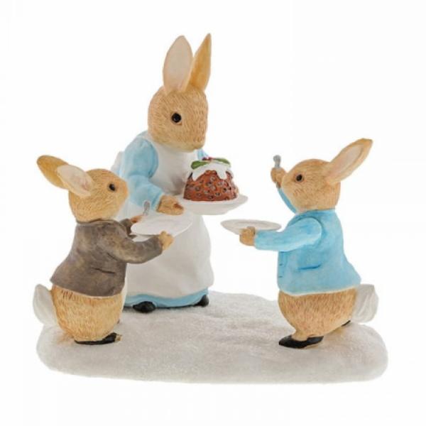 Mrs. Rabbit with a Christmas Pudding Mini Figure - Beatrix Potter from thetraditionalgiftshop.com
