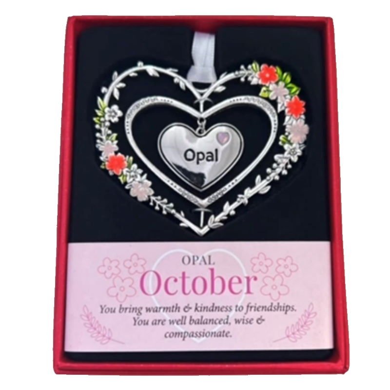 October (Opal) Gemstone Heart Hanging Decoration - Gemstone Hearts from thetraditionalgiftshop.com