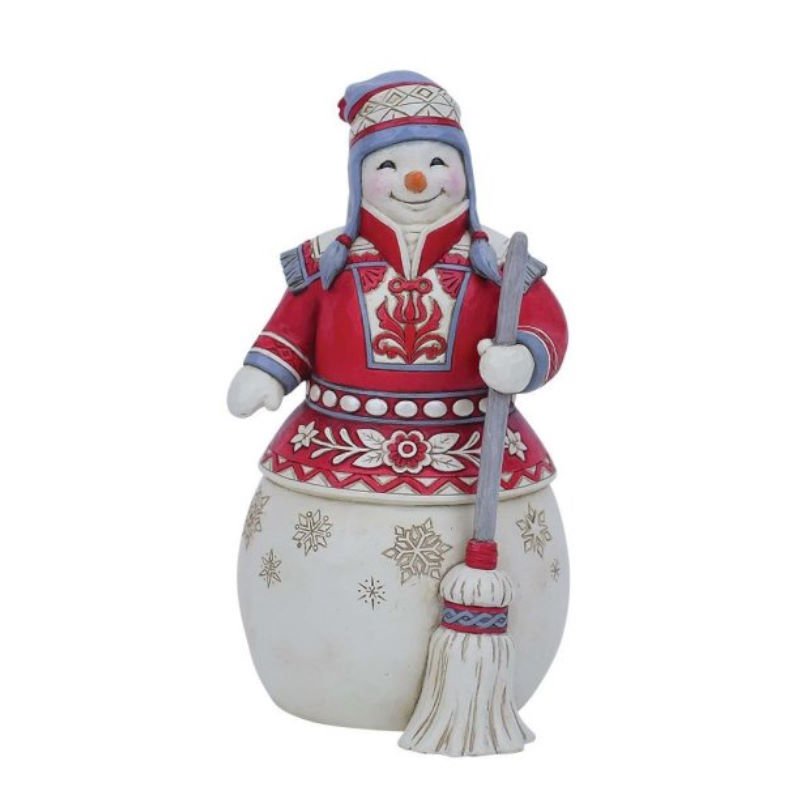 Outside the Snow is Falling (Red & White Snowman with Broom) - Heartwood Creek by Jim Shore from thetraditionalgiftshop.com