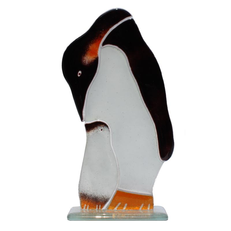 Penguin Adult with Chick Fused Glass Ornament