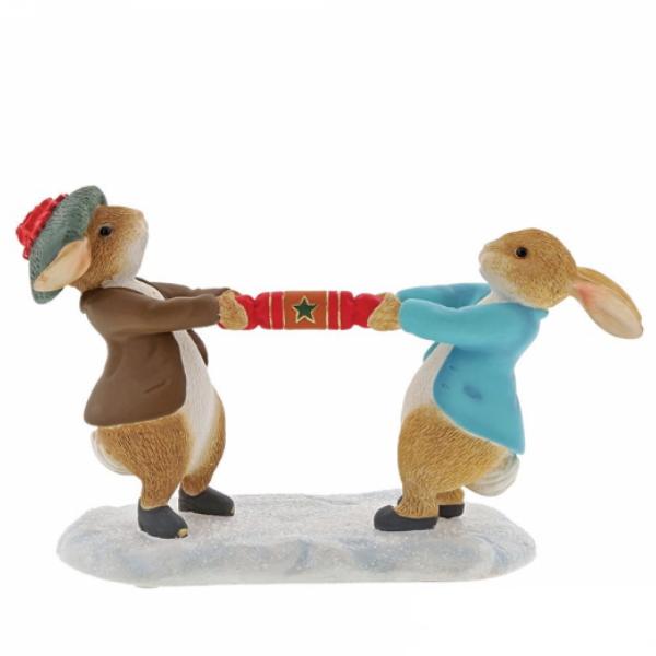 Peter Rabbit & Benjamin Bunny Pulling a Cracker Mini Figure - Beatrix Potter from thetraditionalgiftshop.com