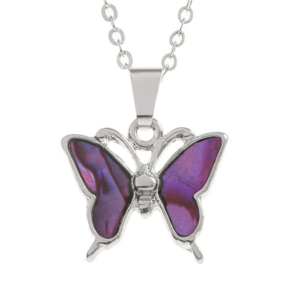 Pink Butterfly Paua Shell Necklace