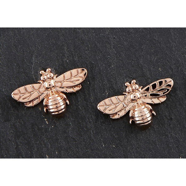 Rose Gold Honey Bee Stud Earrings - Equilibrium Jewellery from thetraditionalgiftshop.com