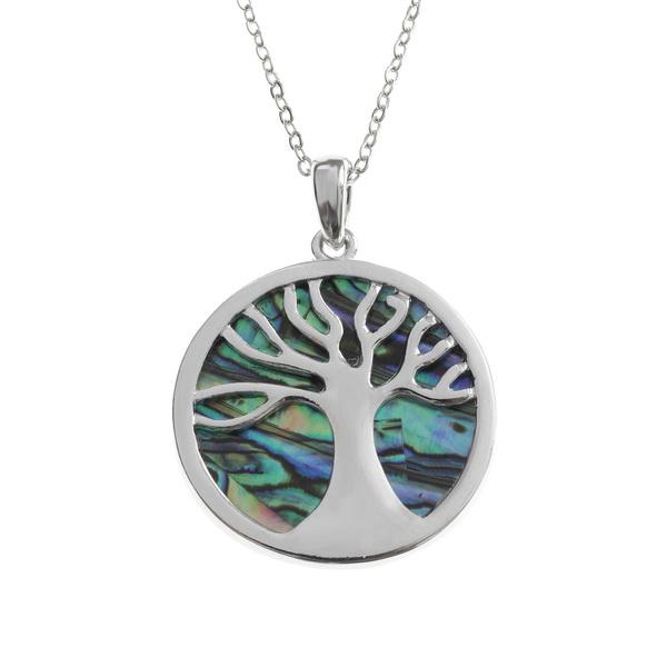 Round Tree of Life Paua Shell Necklace