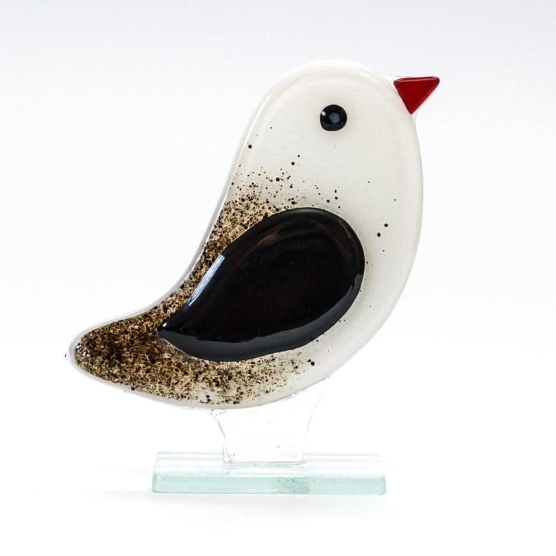 Small Bird (White) Fused Glass Ornament - Milford Fused Glass from thetraditionalgiftshop.com