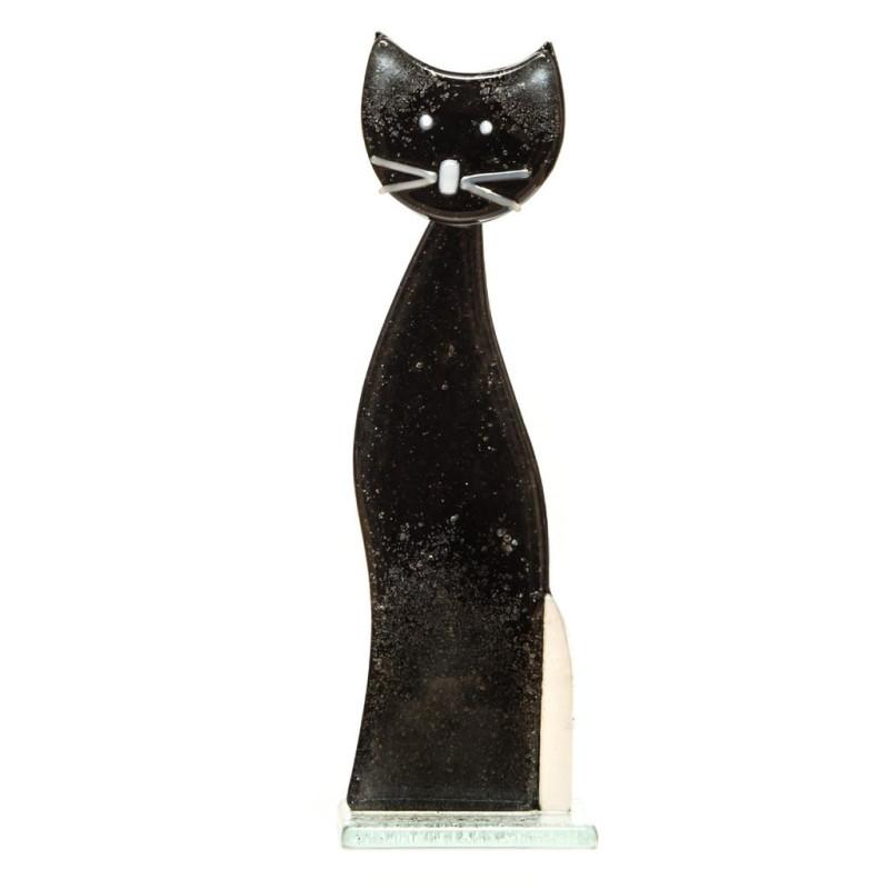 Small Cat Sitting (Black) Fused Glass Ornament - Milford Fused Glass from thetraditionalgiftshop.com