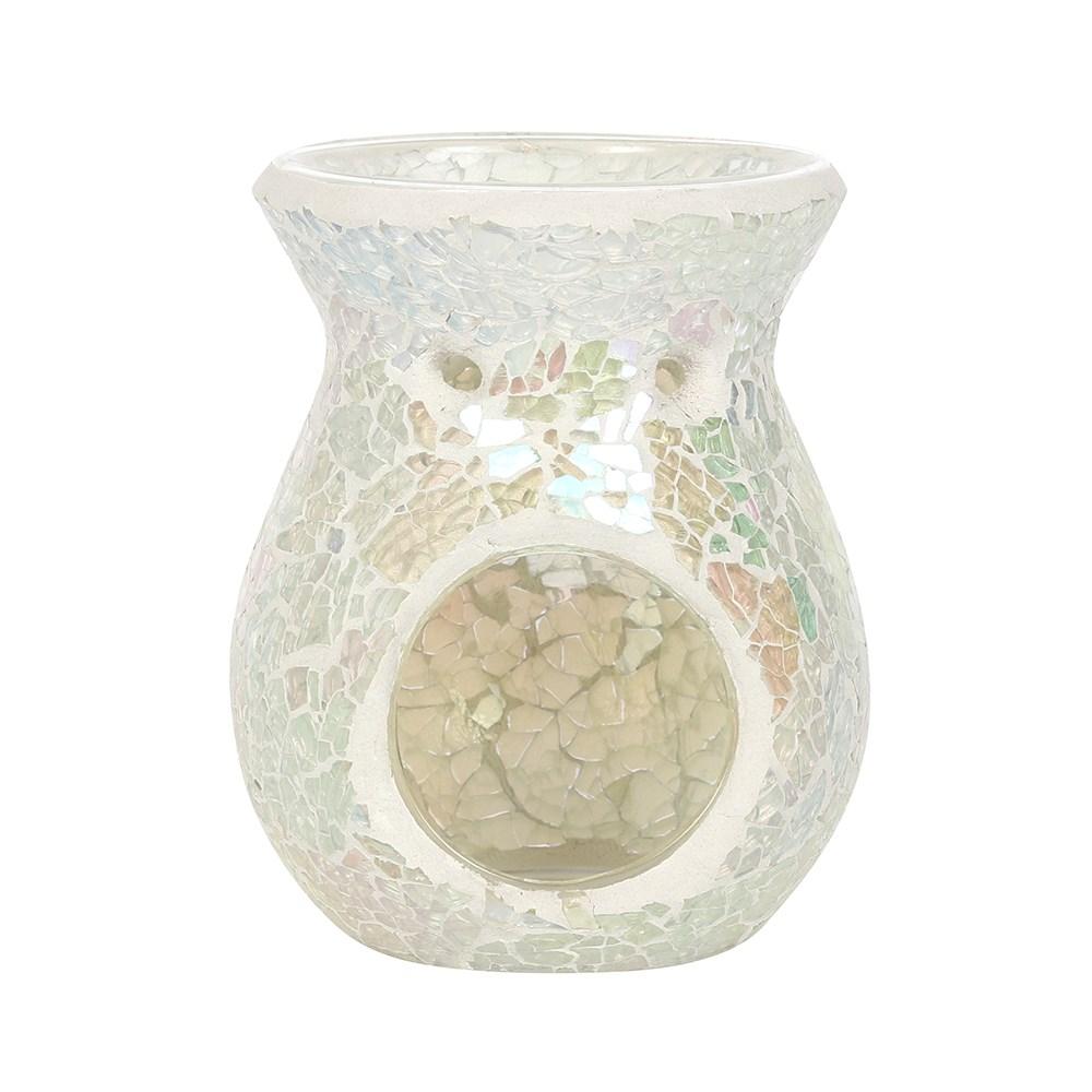 Small Iridescent/White Crackle Glass Wax Melt Warmer / Oil Burner - Jones Home Wax Warmers from thetraditionalgiftshop.com