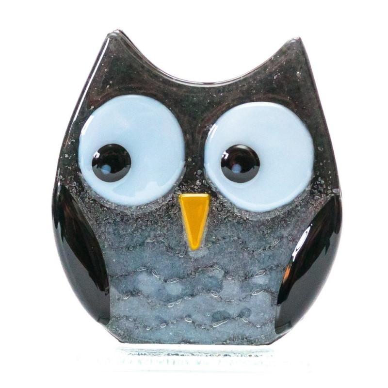 Small Owl (Black) Fused Glass Ornament - Milford Fused Glass from thetraditionalgiftshop.com