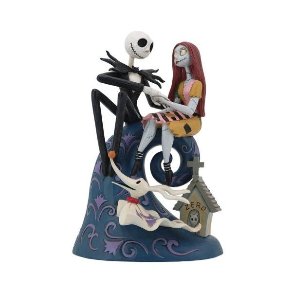Spiral Hill's Romance (Jack & Sally with Zero on Hill with Gravestone) - Disney Traditions from thetraditionalgiftshop.com