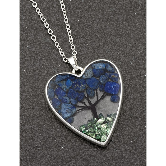 Tree of Life Gemstone Heart Lilazuli Necklace - Equilibrium Jewellery from thetraditionalgiftshop.com