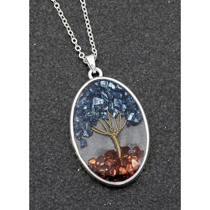 Tree of Life Gemstone Oval Dark Grey Necklace - Equilibrium Jewellery from thetraditionalgiftshop.com
