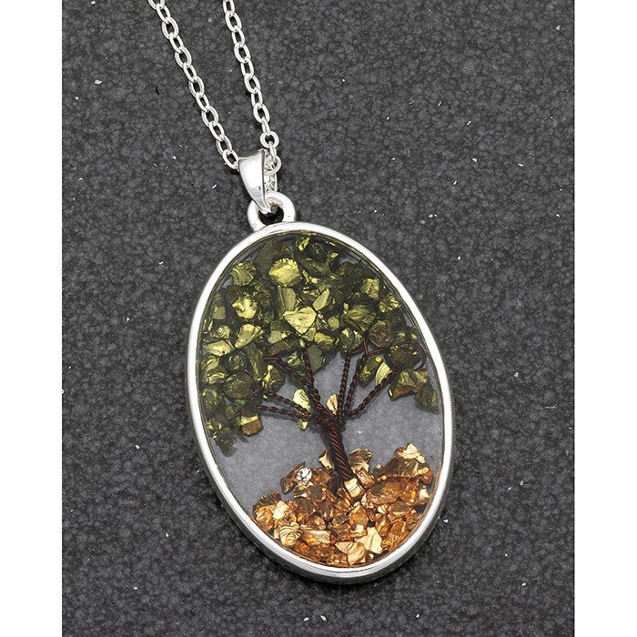 Tree of Life Gemstone Oval Green Necklace - Equilibrium Jewellery from thetraditionalgiftshop.com