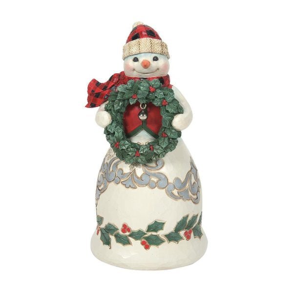 Warm Winter Wishes (Highland Glen Snowman with Wreath & Bell) - Heartwood Creek by Jim Shore from thetraditionalgiftshop.com